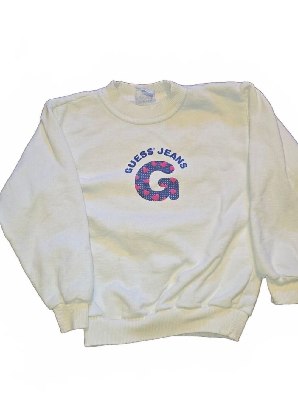 Vintage Guess Jeans Kids Logo Sweatshirt Girls Size 4-5 white 90s USA Made